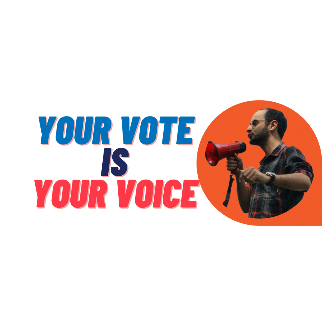 Your Vote is Your Voice picture of Sami speaking through bullhorn